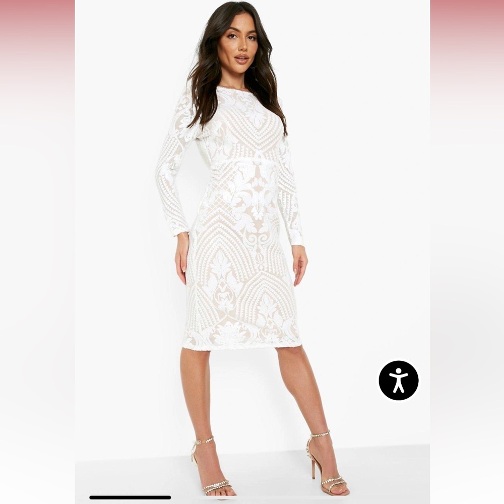 Boohoo Damask Sequin Cowl Back Midi Party Dress